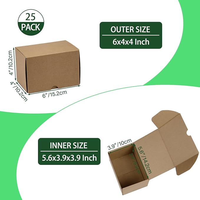 6x4x4 Inches Shipping Boxes Set of 25, Brown Corrugated Cardboard Box Literature Mailer for Packing Small Business