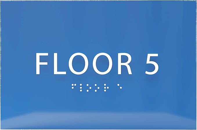 6" X4" Floor 5 Sign - ADA Compliant Tactile Graphics Grade 2 Braille Text | Wall Mount Plastic Directional Assistance, Floor Number Sign for Office, Schools, Hospitals, Apartments