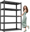 72"H Storage Shelves heavy duty 2535LBS Garage Shelving adjustable metal shel 5 tier shelving Unit metal storage rack for Basement, Warehouse, Pantry, Closet, Kitchen 72" H x 39.4" W x 13.8" D, Black