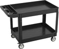 550LBS Utility Cart, 2-Tier 46x25 Inch Utility Cart with Wheels,Heavy Duty Service Cart-Lipped Shelves,Ergonomic Storage Handle and Swivel Wheels for Warehouse, Garage, Cleaning,Black