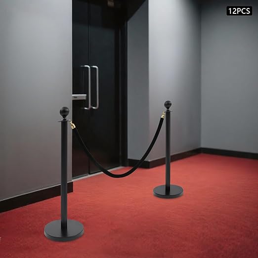 Stanchion Posts Crowd Control Barriers, 201 Stainless Steel 12 Posts 8 Ropes, 4-Way Connection Anti-Slip Fillable Base Easy Install