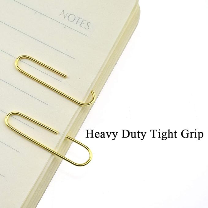 HAHIYO Paper Clips Sturdy 1.3 inches Length 180 Pack Paperclips Heavy Duty Tight Grip Rust Proof Reusable Metal Bright Gold for Home Office School