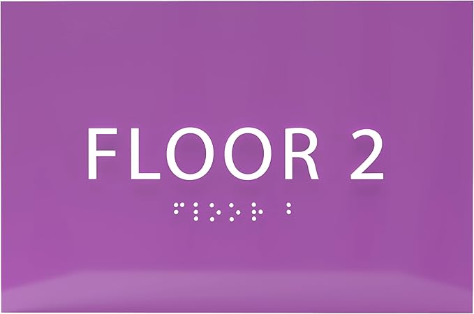 6" X4" Floor 2 Sign - ADA Compliant Tactile Graphics Grade 2 Braille Text | Wall Mount Plastic Directional Assistance, Floor Number Sign for Office, Schools, Hospitals, Apartments