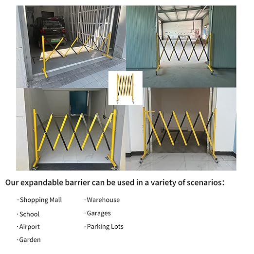 GYMTIME Easily Assembled Expandable Metal Barricade, 8 Feet, Portable Safety Barrier with Casters, Flexible Fence Mobile Barrier Gate, Adjustable Traffic Fence