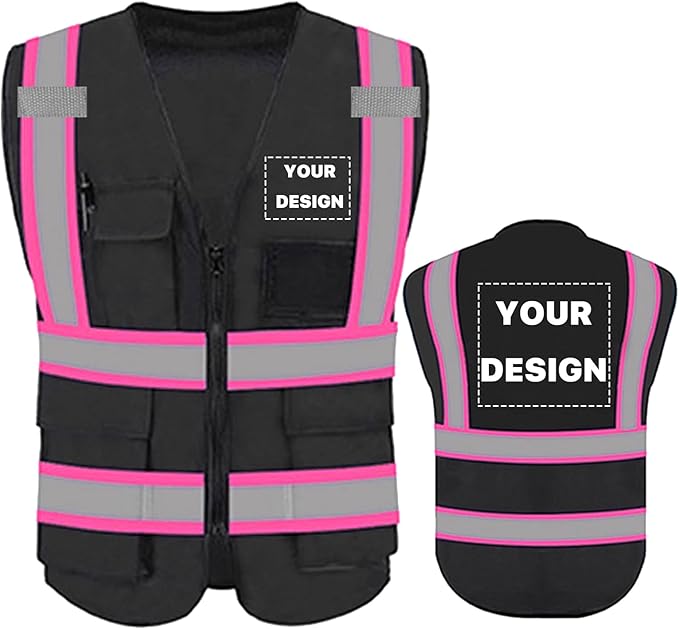 YOWESHOP High Reflective Visibility Safety Vest Custom Your Logo Safety Workwear with Reflective Strips and Front Zipper