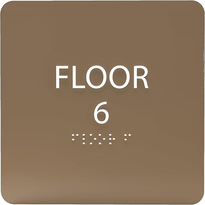 6" X6" Floor 6 Sign - ADA Compliant Tactile Graphics Grade 2 Braille Text Acrylic Wall Signs - Directional Assistance, Floor Number Safety Sign for Office, school Hospital, Apartment