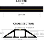 6.5Ft Cord Covers for Wires on Floor, 3-Channel Floor Cord Cover with Anti-Slip Base & Yellow Warning Strips, Extension Cord Covers for Floor, Ideal for Home, Office, Outdoor Use