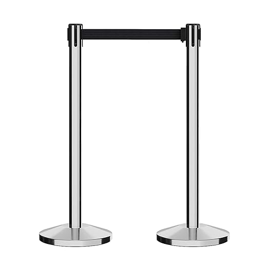 Crowd Control Warehouse CCW Series RBB-100 - Set of 2 Stanchion Retractable Belt Barriers - 11 Foot Black Belt - Easy Assembly