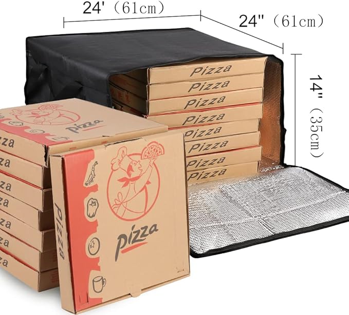 Musbus 24'x24'x14' Pizza Carrier Insulated Bags Large for Deliveries, Insulated Pizza Carrier Delivery Bag Food Bag for Personal and Professional Use, Black 4, 24W x 24D x 14H