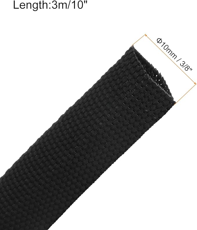MECCANIXITY Braided Cable Sleeves Heat Shrinkable Fabric Sleeving, 3/8" 10ft Black 2:1 Ratio Heat Shrinkable Cord Protector for Harness Cable, Network Cable Protection, Cable Management