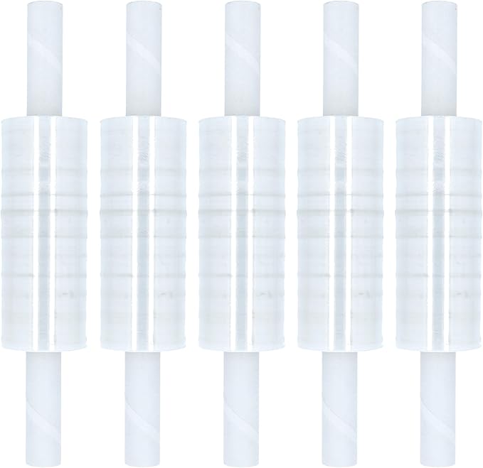PSBM Stretch Wrap with Extended Core Handles, 8 Pack, 20 Inch x 1000 Feet, 90 Gauge, Clear, Large Plastic Cling Film for Pallets Moving Storing
