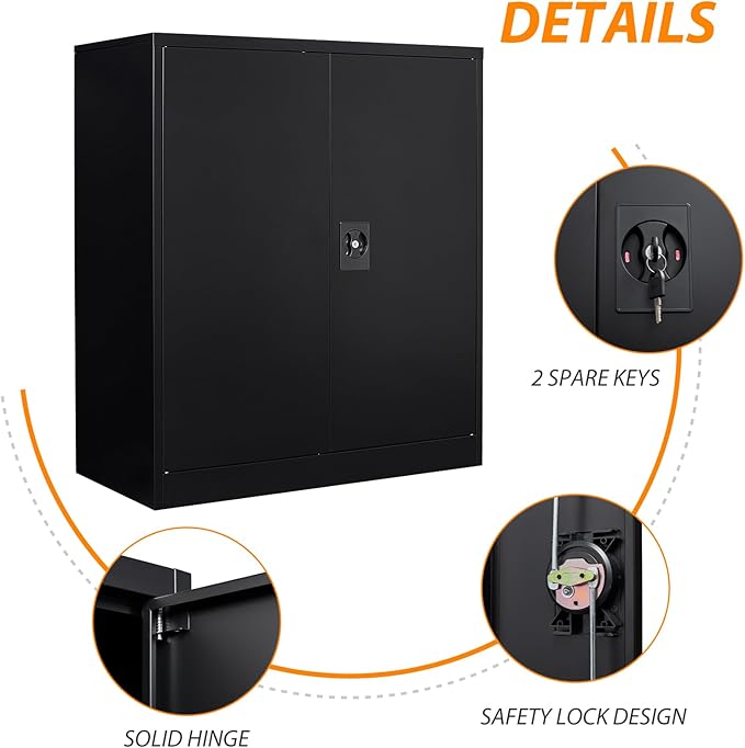 Metal Storage Cabinet, Lockable Storage Cabinet with 2 Doors and Shelves, Metal Cabinet with Lock, Small Lockable Metal Cabinet for Home Office(Black)