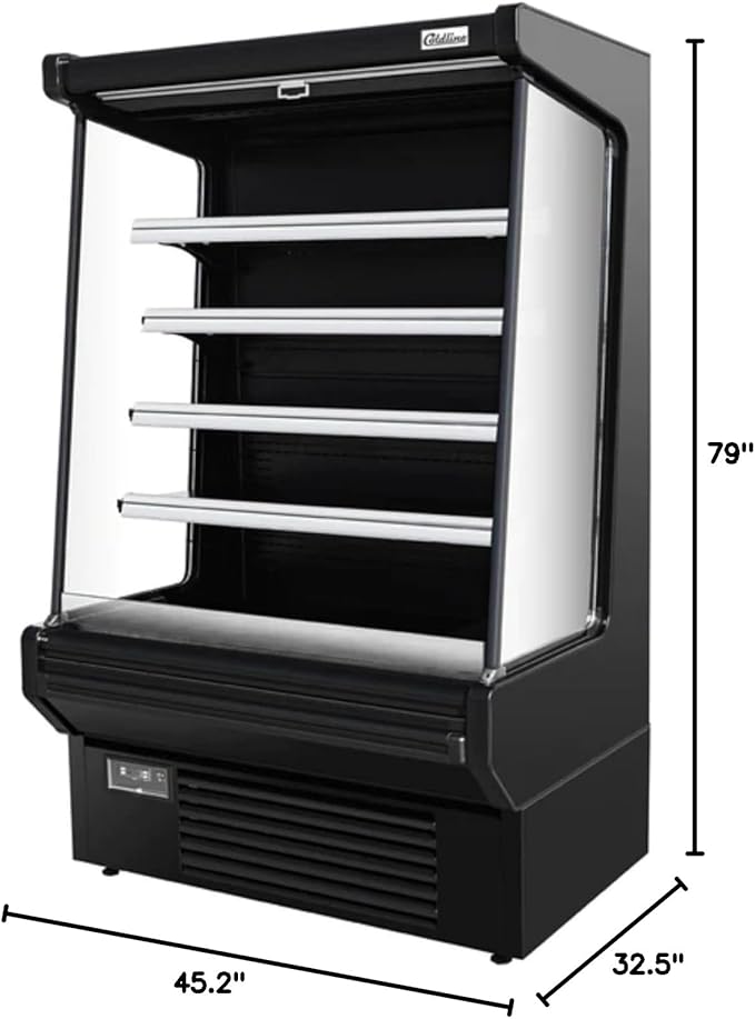 Food Refrigerated Display Case for Commercial Bakery Pastry Front Open Air Refrigerated Display Cooler Case, Movable Shelves and Adjustable Legs, 36~41℉ (61.4 Inches, Black)
