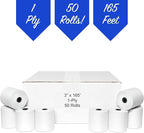 3" x 165' CASH REGISTER ROLLS,1 PLY BOND PRINTER POS PAPER ROLL 50 ROLLS/CASE (Double Solid Core)