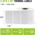2.25"x 1.25" Direct Thermal Labels-Perforated Barcodes, Shipping Label Paper, Compatible with Zebra & Rollo Printers（1 Roll，1000 Labels/Roll）