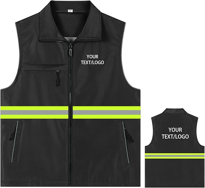 YOWESHOP Lightweight Zip-Up Safety Vest with Pockets for Outdoor Activities,Custom Logo Sleeveless Windbreaker