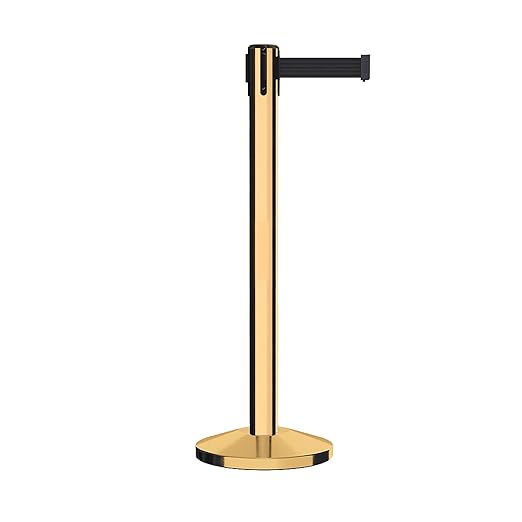 Crowd Control Warehouse CCW Series RBB-150 - Set of 2 Stanchion Retractable Belt Barriers - 16 Foot, Black Belt with Polished Brass Steel Post - Easy Assembly