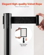 VEVOR Stanchion Post, 8 Pcs Stanchions with Retractable Belts, Carbon Steel Black Stanchions Queue with Sand Injection Hollow Base, Crowd Control Barriers for Theaters, Parties, Weddings, Exhibitions