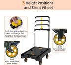 Platform Truck Folding Hand Truck 330 LB Heavy Duty Utility Dolly Flatbed Luggage Push Cart Fully Folded Compact Cart, Portable Trolley with 1 Elastic Ropes, Easy Storage & Lightweight for Moving