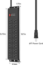 JUNNUJ Heavy Duty 20 Amp Power Strip 4800J, 16 Outlets 12 Gauge Garage Industrial Surge Protector, High Amp 5-15P Adapter Shop 6-20R T-Slot Metal Outlet, 6 FT Extension Cord Commercial for Appliance