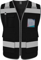 TCCFCCT Mesh Hi Vis Vest 5 Pockets High Visibility Work Vest with Reflective Strips, Meets ANSI/ISEA Standards, Black, M
