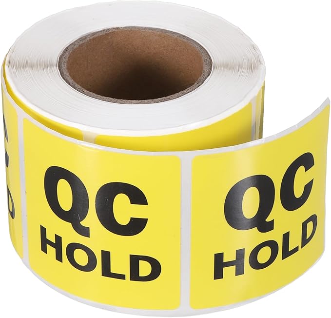 PATIKIL 360 Pcs 1 Roll QC Hold Labels, 2 Inch Square Inventory Control Adhesive Round Labels Food Service Quality Control Stickers for Warehouse Management Inspection, Yellow