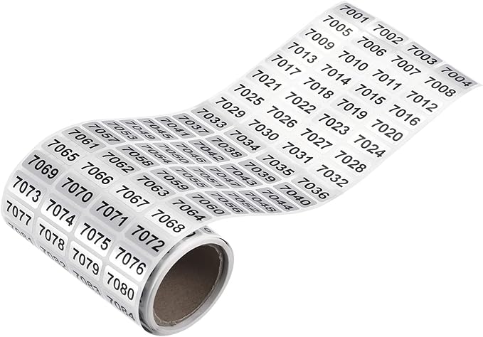 MECCANIXITY 7001 to 8000 Consecutive Number Stickers Inventory Label Black Numbers for Office Warehouse Numbering Classification