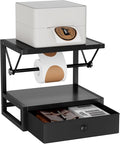 IBUYKE Label Holder for Rolls and Fan-Fold Labels,Wooden Thermal Shipping Label Stand With Drawer Desktop Printer Holder for Home, Office, Small Business,Black TPS003B