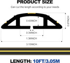 10Ft Cord Covers for Wires on Floor, 3-Channel Heavy Duty Floor Cord Cover with Anti-Slip Base & Yellow Warning Strips, Extension Cord Covers for Floor, Ideal for Home, Office, Outdoor Use