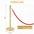 2Pack Stainless Steel Stanchion Posts 9.8ft Red Velvet Rope Suitable for theaters, stadiums and Other venues Easy to Install Gold