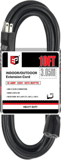 EP 10 Ft Outdoor Extension Cord - 12/3 SJTW Heavy Duty Black Extension Cable with 3 Prong Grounded Plug - Power Cord for Lawn, Garden, Appliances