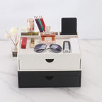 Leather Desk Organizer With Drawers, Home Cosmetics & Phone Remote Organizer, Drawer Plus Divider & Tray (white)