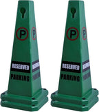 26.5" Caution Cones, 4-Sided Visible Safety Signs with Heavy Rubber Base, Warning for Slip & Fall Prevention, Indoor/Outdoor Use (4, Reserved Parking-Green, 26.5 inch)