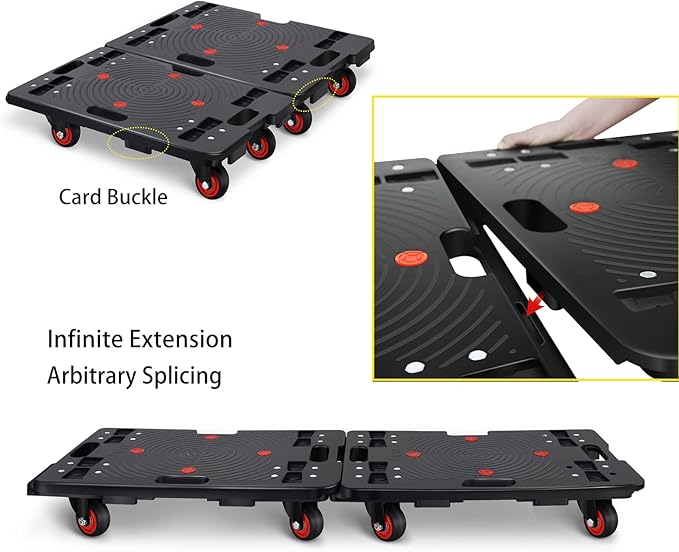 Furniture Dolly, Furniture Movers Dollies Heavy Duty,Large Moving Dolly Cart with 4 Wheels,24in-16in Hand Truck Folding Cart,360° Swivel Wheels Mute Portable 660lb Capacity,2 Pack,Black