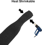 MECCANIXITY Braided Cable Sleeves Heat Shrinkable Fabric Sleeving, 7/8" 16ft Black 2:1 Ratio H Eat Shrinkable Cord Protector for Harness Cable, Network Cable Protection, Cable Management