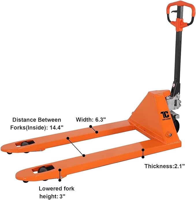 T Tory Carrier Pallet Jack, 5500 Lb. Capacity 27 x 48 Forks Mannual Pallet Truck, Hand Trucks with Replacement Load Wheels