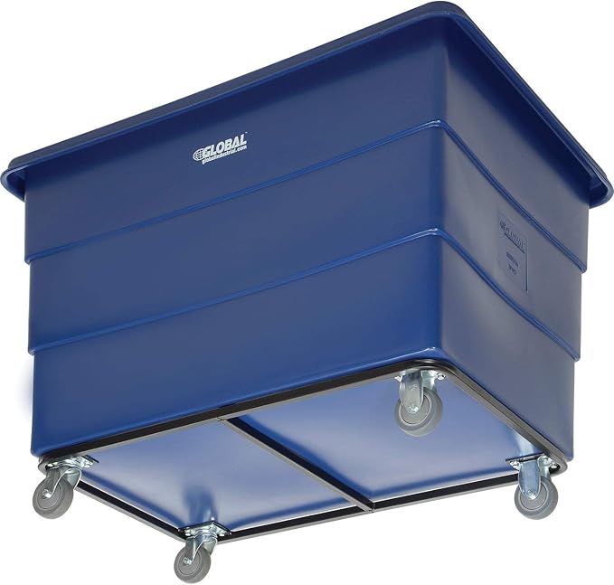 Global Industrial 20 Bushel Plastic Bulk Box Truck, Steel Chassis Base, 1200 lbs. Capacity, 4" Non-Maring Rubber Casters, Blue, 50-2/5"L x 34-3/5"W x 35-3/5"H