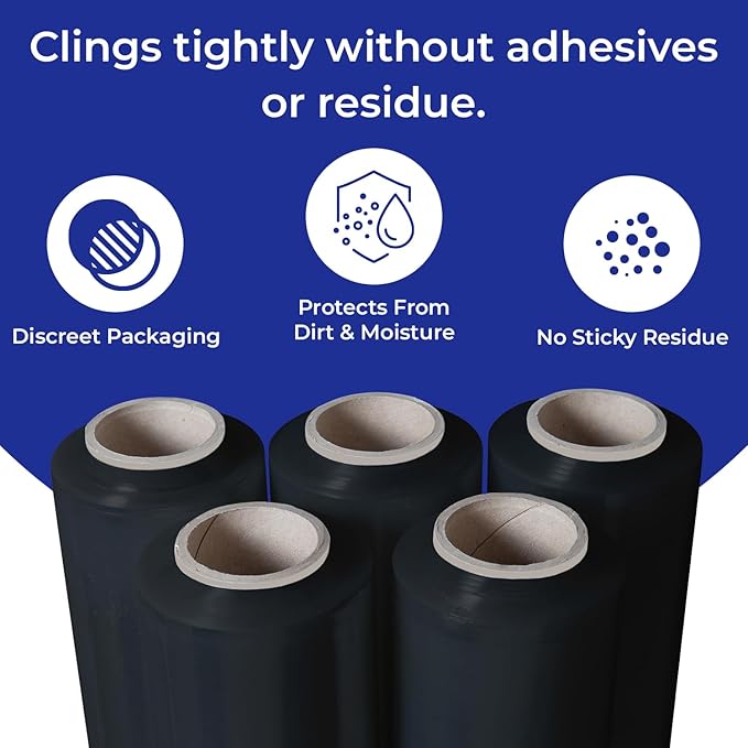 Rosmonde Black Plastic Wrap, 128 Rolls Bulk Pack, 80 Gauge Thick Shrink Wrap, True 18" x 1500 ft Industrial Strength, 9.4 lbs/Roll, Bulk Pallet Stretch Wrap for Warehouse, Moving and Secured Packaging