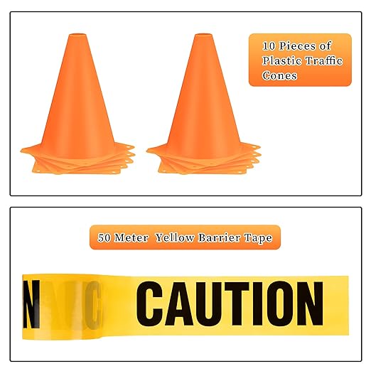 Frienda 11 Pcs Construction Birthday Party Supplies Plastic Traffic Cone Caution Tape Safety Road Parking Construction Cone Warning Tape for Halloween Party Outdoor Indoor (9 Inch Tall,Solid)