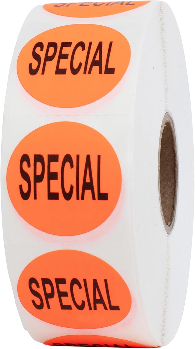 Perco Fluorescent Red 1-Inch Circle Special Retail Stickers — 1,000 Perforated Labels Per Roll — Ideal for Storefronts, Retail Merchandising, Flea Markets, Discount Marking, Clearance — Made in USA