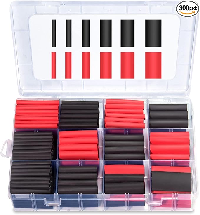 MILAPEAK 300 PCS Heat Shrink Tubing Kit - 3:1 Ratio Adhesive Lined, Marine Grade Shrink Wrap - Automotive Industrial Heat-Shrink Tubing - Black, Red