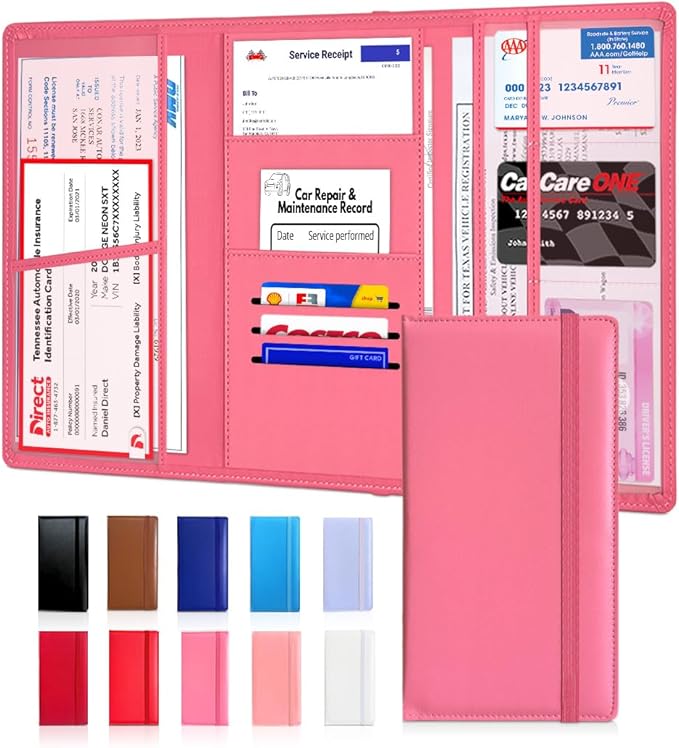 LINTRU Car Registration and Insurance Holder Trifold, Oversized Fit with Reinforced Construction, Matte PU Leather Vehicle Glove Box Organizer for Documents, Car Accessories for Men and Women