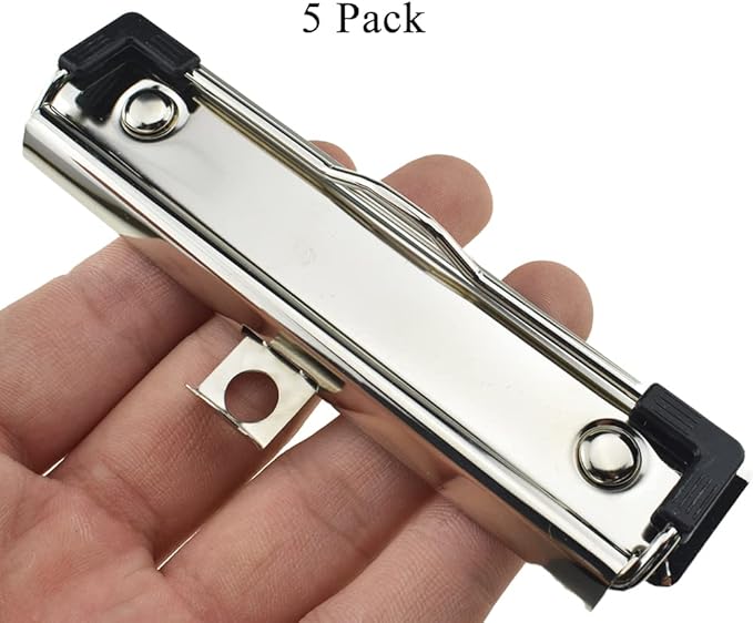 HAHIYO 4.72 Inches Silver Metal Clipboard Clips with Rubber Grips 5 Pack Mountable Sturdy Strong Springs with Rivets Document File Wood Plastic Clips Board for Office School Home