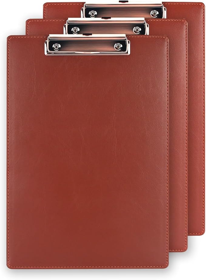 A4 Clipboard,3 Pack PU Clipboards with Hanging Hole for Office,School or Restaurant,Brown