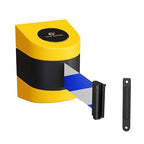 Crowd Control Warehouse - CCW Series WMB-220 Fixed Wall Mount Retractable Belt Barrier - 15 Foot, Blue and White Diagonal Belt with Yellow ABS Case