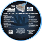 50 ft Extreme Cold Outdoor Extension Cord Waterproof - 12 Gauge Heavy Duty Extension Cord 50 ft - Lighted Outdoor Extension Cords with Multiple Outlets Oil-Resistant Flexible Cord - Watts Wire