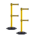 CCW Series WBB-200D - Set of 2 Retractable Dual Belt Stanchion Safety Barrier, Heavy-Duty Rubber Base Yellow Post (7.5 Foot Belt, Yellow with"Out of Service" Black Letters Belt)