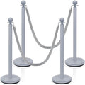 Ferraycle 4 Pcs Stainless Steel Stanchions Post Queue 38 Inch, 5 ft Velvet Rope Carpet Ropes and Pole, Control Barriers for Wedding Birthday Party Decoration Sand Injection Hollow Base Set (Gray Blue)