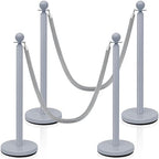 Ferraycle 4 Pcs Stainless Steel Stanchions Post Queue 38 Inch, 5 ft Velvet Rope Carpet Ropes and Pole, Control Barriers for Wedding Birthday Party Decoration Sand Injection Hollow Base Set (Gray Blue)
