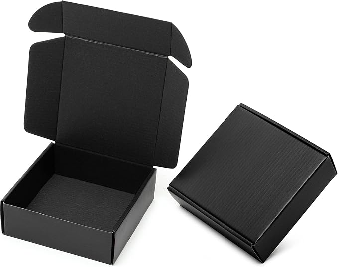 Mcfleet 6x6x2" Small Black Shipping Boxes - 24 Pack Corrugated Cardboard Mailing Box Packaging for Small Business - Tab Locking Literature Mailer Flat Empty Gift Packing Supplies